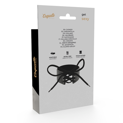 Coquette Chic Desire Gargantilha de Couro Vegano, um acessório ajustável para fetiche e estilo BDSM.