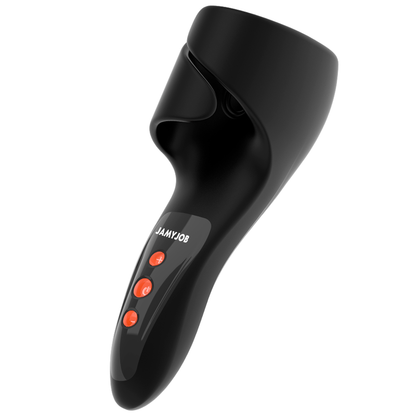 Jamyjob Masturbador Masculino Pulsar, um brinquedo sexual ergonômico de silicone com modos de vibração e pulsação.