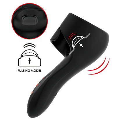 Jamyjob Masturbador Masculino Pulsar, um brinquedo sexual ergonômico de silicone com modos de vibração e pulsação.