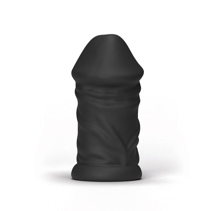 Close-up do Masturbador Masculino All Black Tema Papai 17cm, mostrando a textura e os detalhes realistas.
