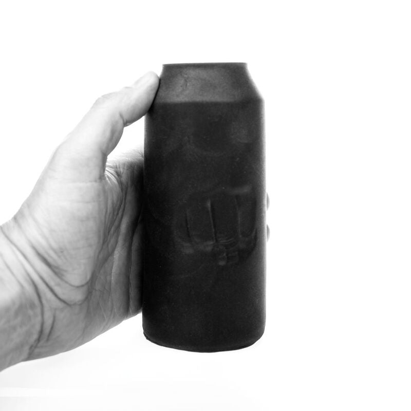 Masturbador ALL BLACK Energy com design de lata de bebida, mostrando o exterior e o interior texturizado para estimulação masculina.
