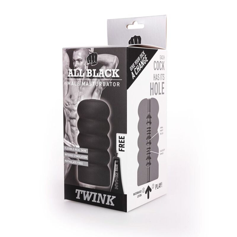 Masturbador masculino ALL BLACK Twink com design espiral e nervuras internas.