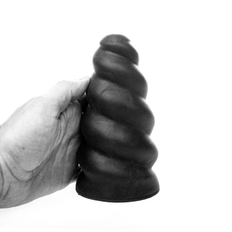 ALL BLACK Masturbador Flick com textura espiral, detalhando seu design elegante e material.