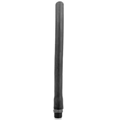 Duche anal de silicone preto flexível de 27 cm com adaptador universal para higiene íntima.