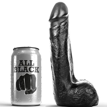 Close-up do Dildo Realista ALL BLACK Preto Suave 20 CM mostrando sua textura e detalhes semirrealistas.