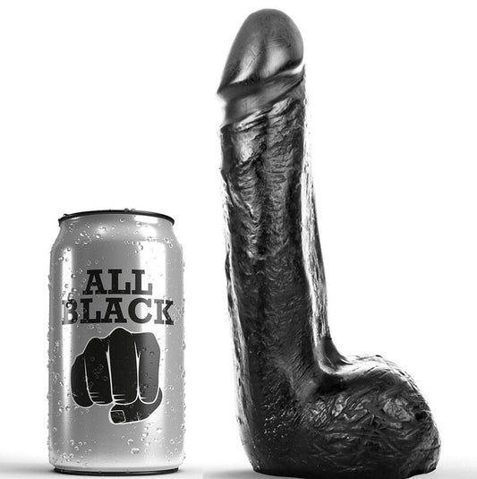 Close-up do Dildo Realista ALL BLACK Preto Suave 20 CM mostrando sua textura e detalhes semirrealistas.