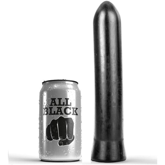 ALL BLACK Dildo Realista 22 cm, vista frontal e detalhes da textura
