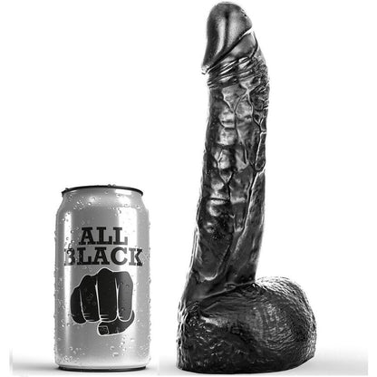 Close-up of the ALL BLACK DILDO Realista 20 CM, showcasing its realistic texture and ergonomic design.