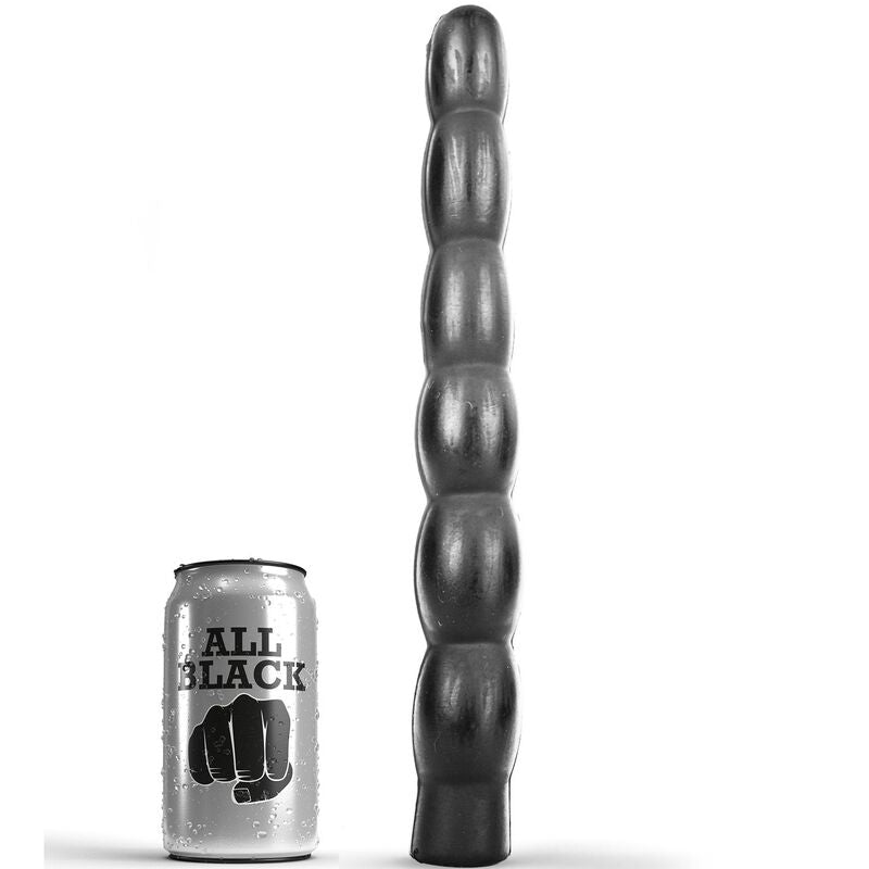 Close-up do ALL BLACK Dildo Anal Ondulado Flexível 32 CM, mostrando sua textura macia e formato ergonômico.