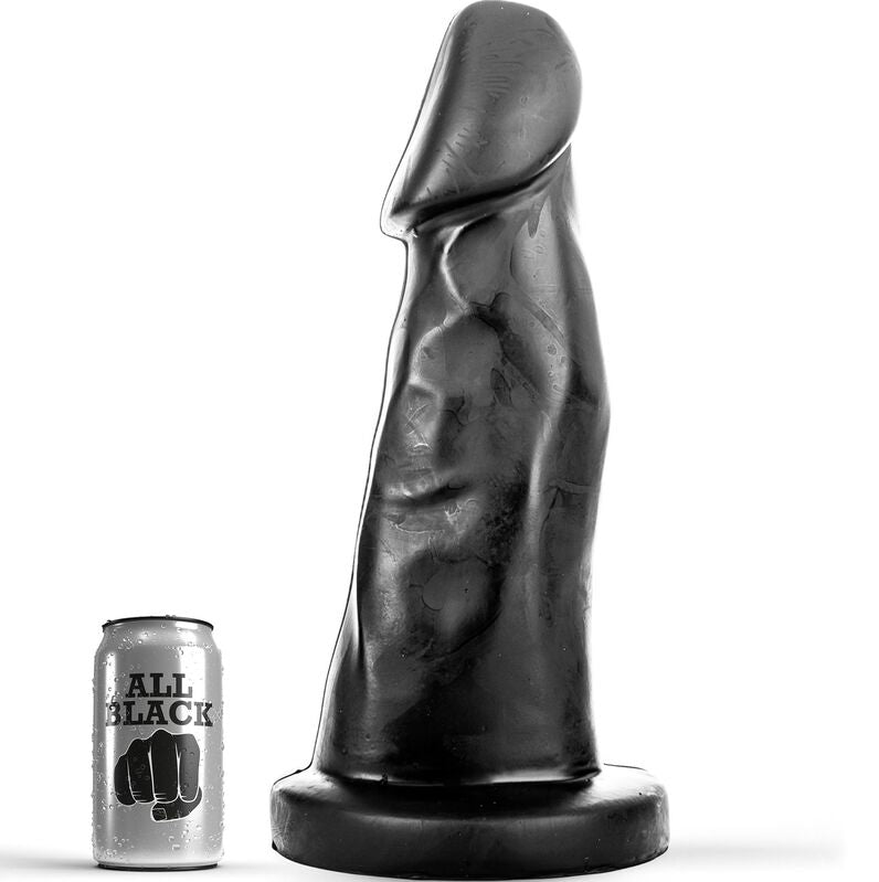 Close-up do Dildo ALL BLACK Ergonómico 27cm, mostrando seu design suave e cor preta.