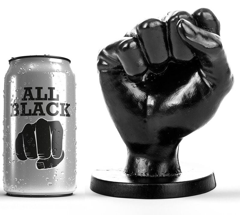 Close-up do Punho Anal ALL BLACK 14 CM, destacando o formato ergonómico e material preto.