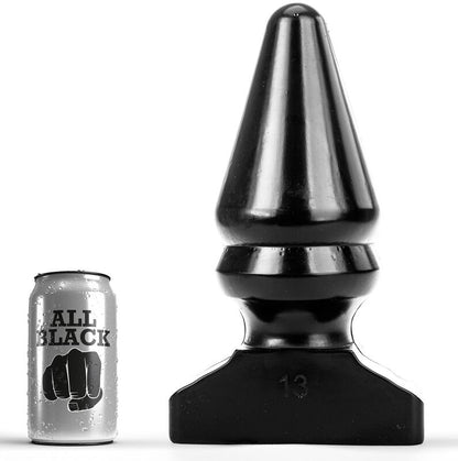 ALL BLACK Plug Anal Cónico XXL de 28,5cm, detalhe do material hipoalergénico e formato ergonómico para prazer anal