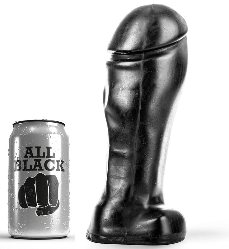 Dildo ALL BLACK Longo 22 cm com Testículos, ideal para penetração profunda e prazer intenso.