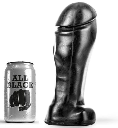 Dildo ALL BLACK Longo 22 cm com Testículos, ideal para penetração profunda e prazer intenso.