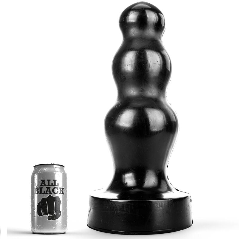 Close-up do ALL BLACK Plug Anal Variável Grande 38cm, destacando seu design cónico e material preto.