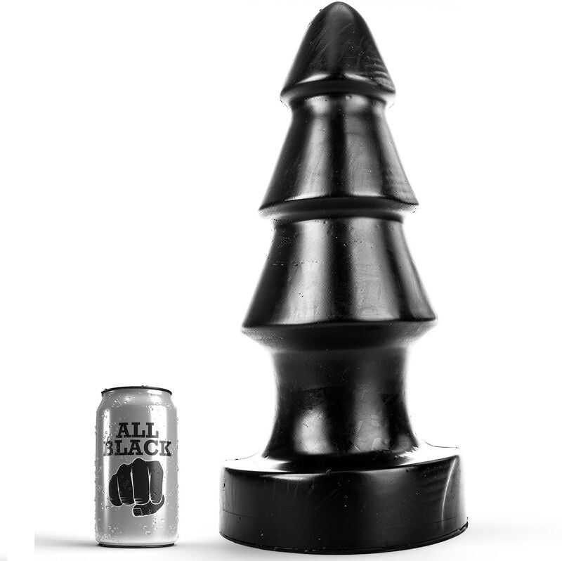 Close-up of the ALL BLACK Plug Anal Enorme Desafio 40 CM, showcasing its unique shape and massive size.