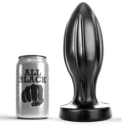ALL BLACK Plug Anal Liso com Ranhuras 21 cm para prazer intenso.