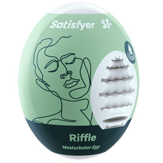 Satisfyer Ovo Masturbador Riffle com textura interna, destacando o material flexível Hydro-Active.