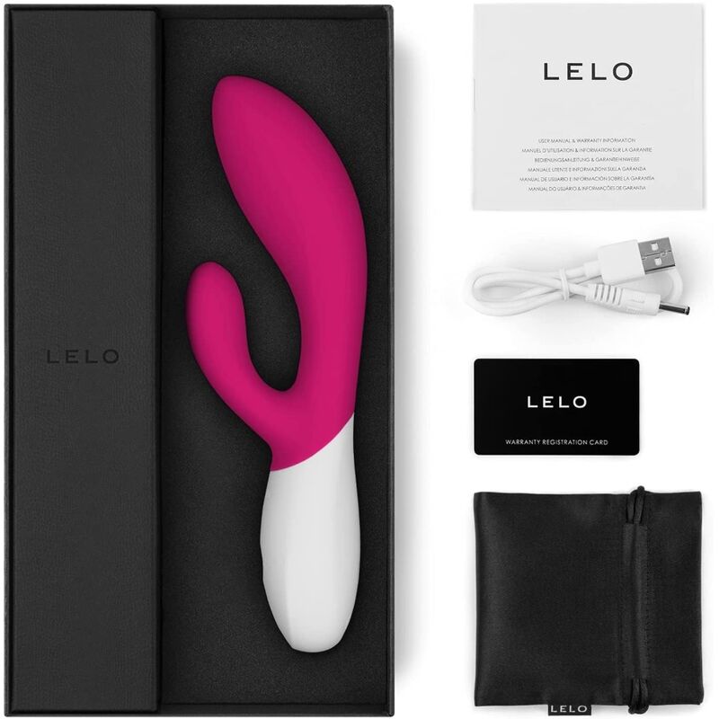 Vista detalhada do vibrador LELO INA WAVE 2 WaveMotion™ na cor cerise, destacando seu design ergonômico e texturas de silicone.