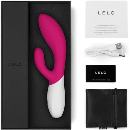 Vista detalhada do vibrador LELO INA WAVE 2 WaveMotion™ na cor cerise, destacando seu design ergonômico e texturas de silicone.