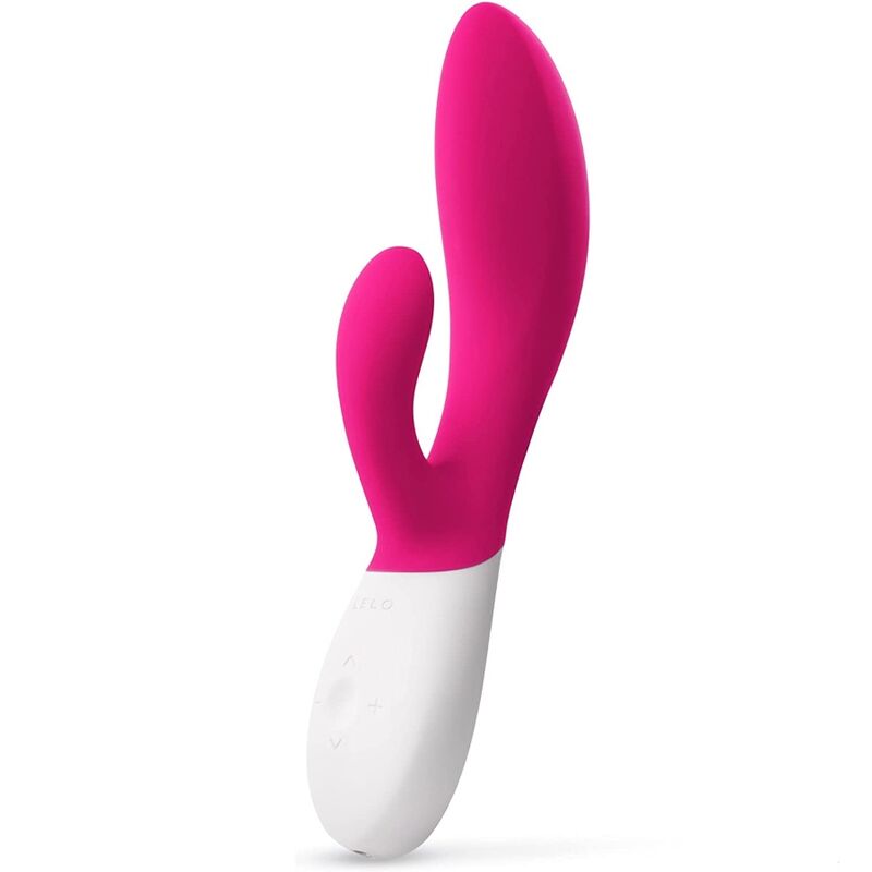 Vista detalhada do vibrador LELO INA WAVE 2 WaveMotion™ na cor cerise, destacando seu design ergonômico e texturas de silicone.
