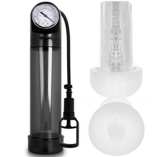Pump Addicted Bomba Peniana RX9 Preta com Masturbador para aumento e prazer.
