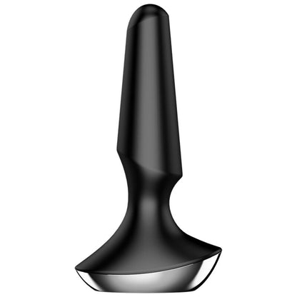 Imagem do Satisfyer Plug Anal Vibratório Plug-ilicious 2, exibindo o seu design ergonómico, cor preta e interface de controlo.