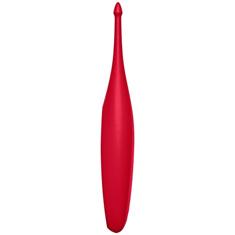 Close-up do Vibrador Satisfyer Twirling Fun Tip Vermelho, destacando o design ergonómico e a ponta vibratória para estimulação precisa.