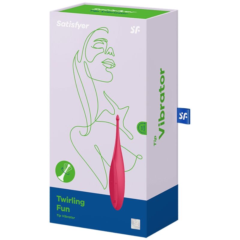 Close-up do Vibrador Satisfyer Twirling Fun Tip Vermelho, destacando o design ergonómico e a ponta vibratória para estimulação precisa.