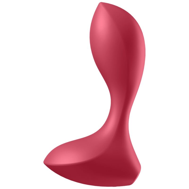 Close-up do Satisfyer Plug Vibratório Anal Backdoor Lover Vermelho, mostrando seu design ergonômico em silicone e cor vibrante.