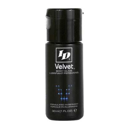 Imagem do ID Velvet Lubrificante Pessoal Silicone Premium 30 ML, detalhe da embalagem e textura.
