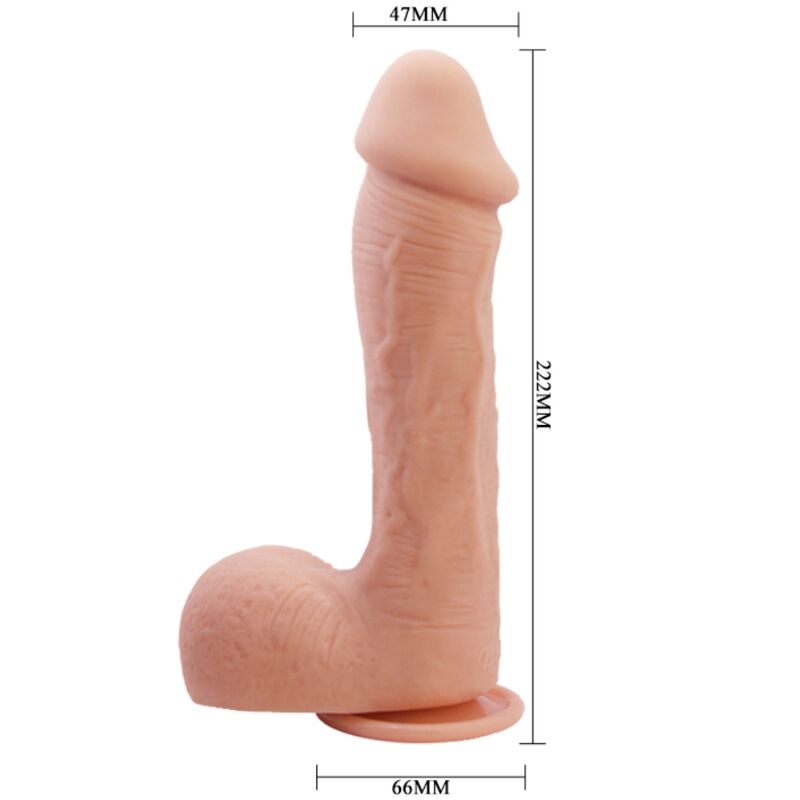 Close-up do Dildo BAILE Pele Realista Johnson 22cm, mostrando sua textura detalhada e ventosa.
