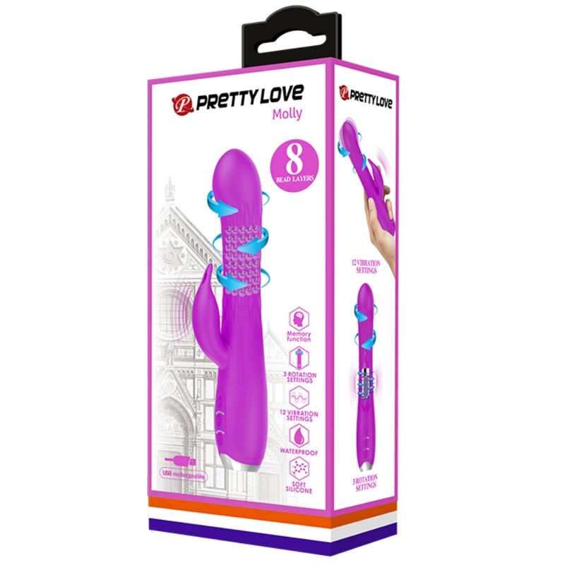 Vibrador Pretty Love Molly com design de coelho, rotação e múltiplas vibrações.