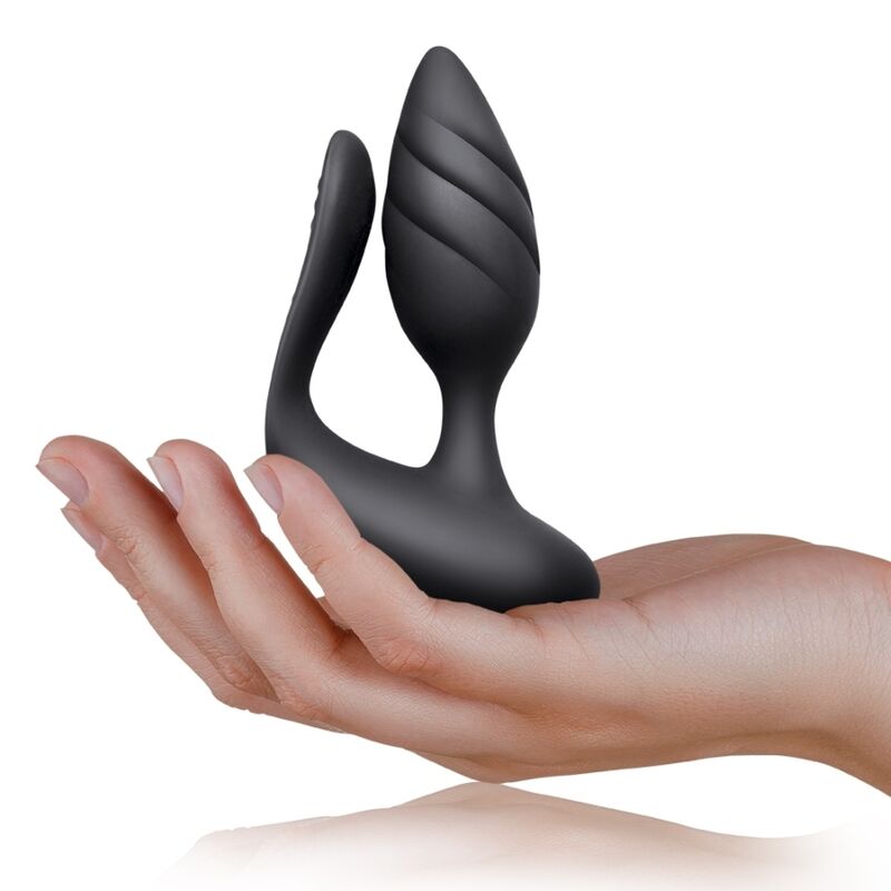 ROCKS-OFF Vibrador para Casais Cocktail com Controle Remoto Duplo, mostrando o design ergonómico e aveludado para dupla estimulação.