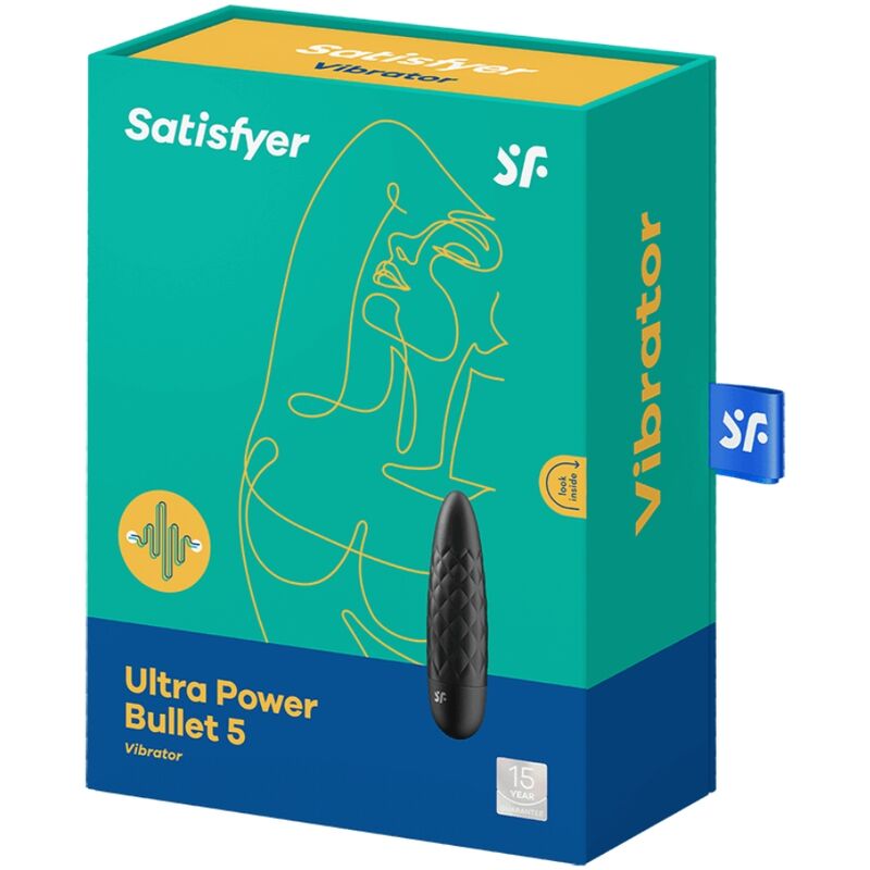 Satisfyer Mini Vibrador Bullet Ultra Power 5 Preto, mostrando seu design compacto e elegante.