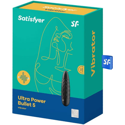 Satisfyer Mini Vibrador Bullet Ultra Power 5 Preto, mostrando seu design compacto e elegante.