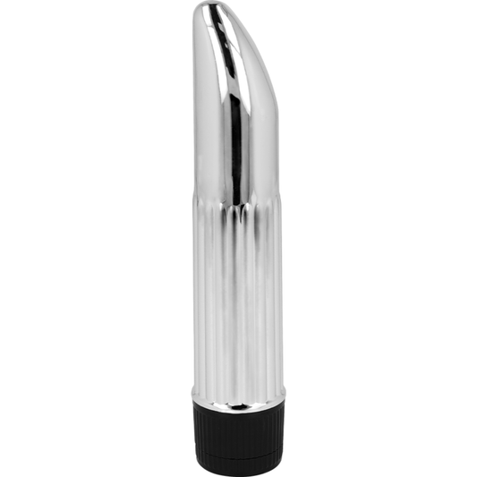 Mini Vibrador OHMAMA Prata Metálico 13,5 cm, ideal para prazer portátil e discreto.