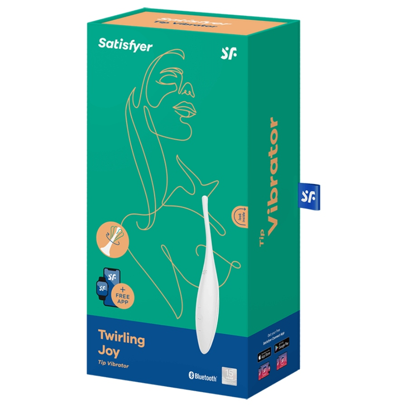 Close-up of the Satisfyer Vibrador Twirling Joy Clit Tip Branco, highlighting its silicone texture and ergonomic design.