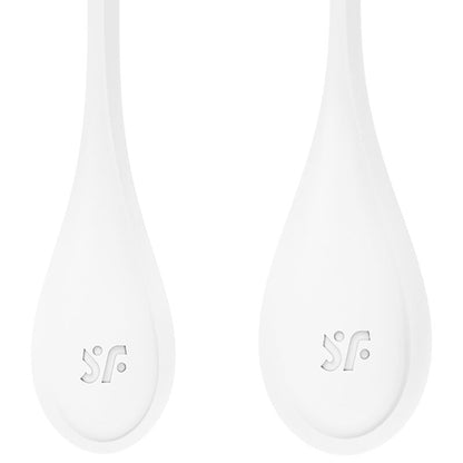 Conjunto de Treino Yoni Power 1 Satisfyer branco, com bolas Ben Wa para fortalecimento do assoalho pélvico.