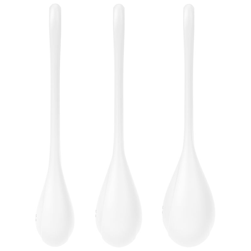 Conjunto de Treino Yoni Power 1 Satisfyer branco, com bolas Ben Wa para fortalecimento do assoalho pélvico.