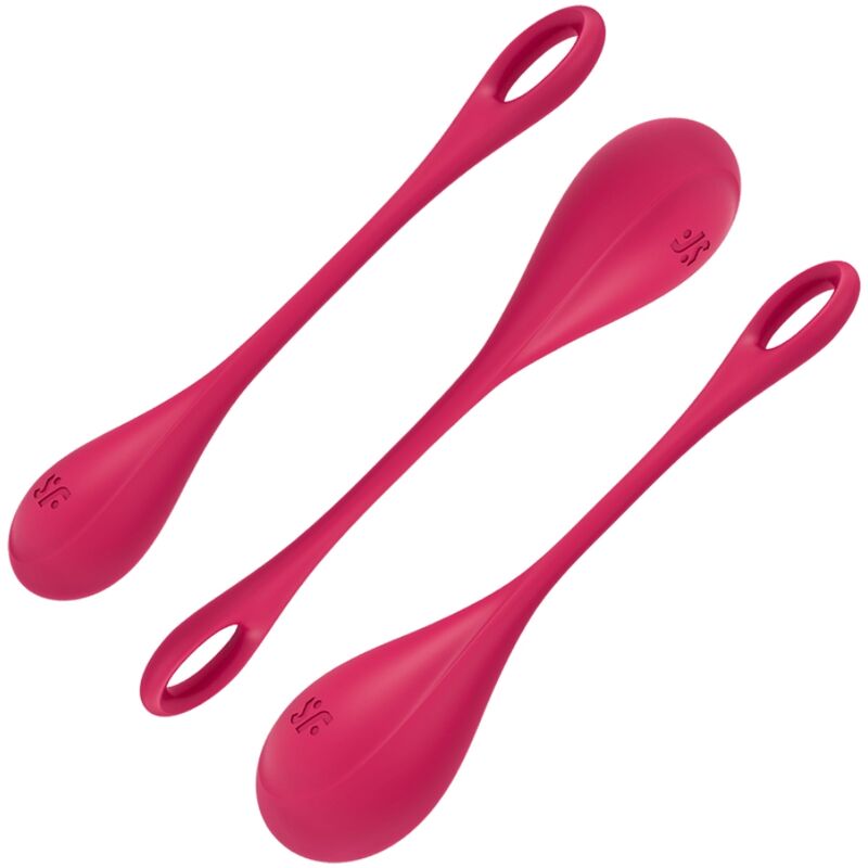 Satisfyer Conjunto Bolas Ben Wa Yoni Power 1 para treino do assoalho pélvico em silicone vermelho.