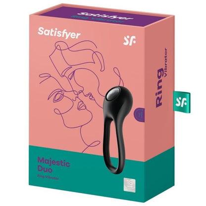 Satisfyer Vibrador Majestic Duo Ring Preto para estimulação dupla do pénis e testículos com 12 funções de vibração.