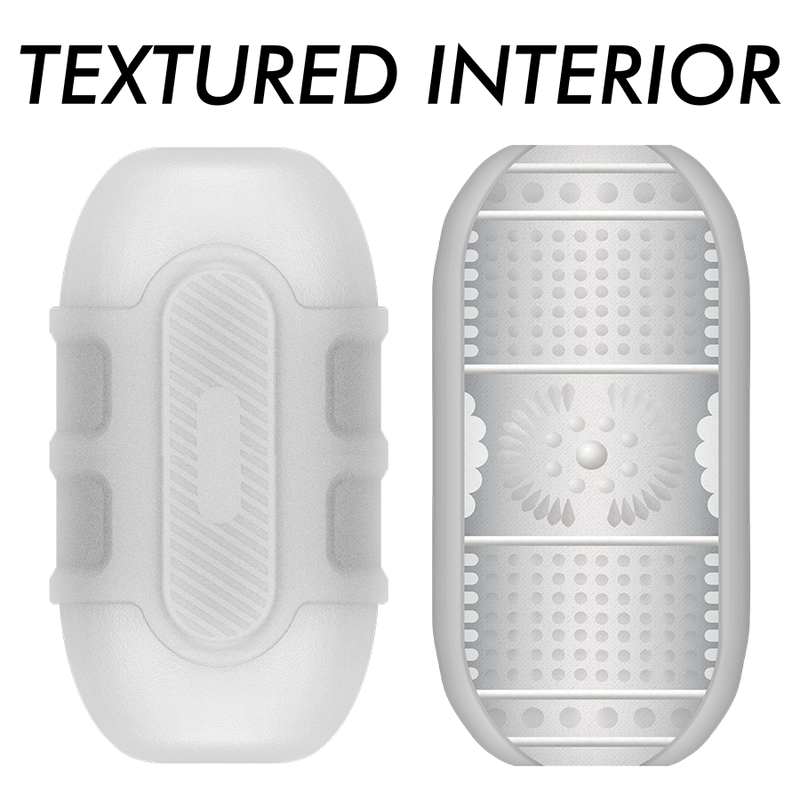 Jamyjob Masturbador Masculino Duplo Turbo com entradas para boca e vagina, mostrando o material realista e textura.