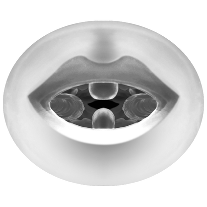 Jamyjob Masturbador Masculino Duplo Turbo com entradas para boca e vagina, mostrando o material realista e textura.