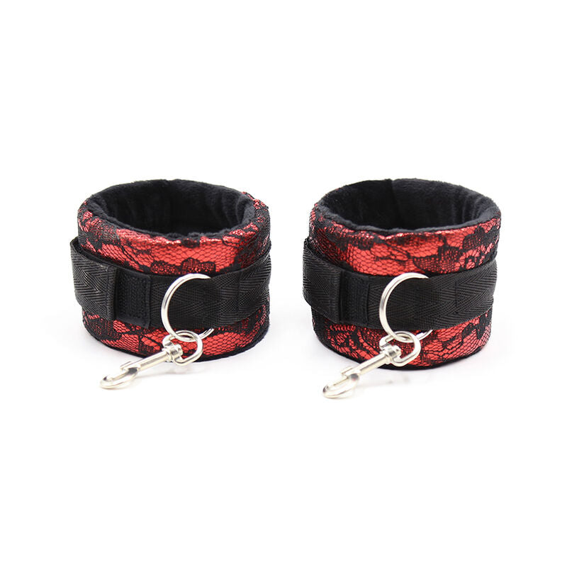 Algemas de veludo OHMAMA FETISH vermelhas e pretas com fita de nylon ajustável para BDSM.