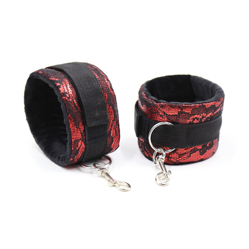 Algemas de veludo OHMAMA FETISH vermelhas e pretas com fita de nylon ajustável para BDSM.