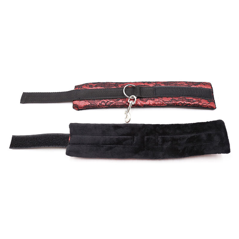 Algemas de veludo OHMAMA FETISH vermelhas e pretas com fita de nylon ajustável para BDSM.