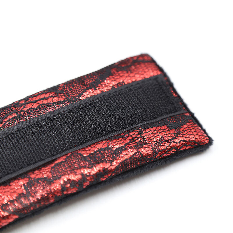 Algemas de veludo OHMAMA FETISH vermelhas e pretas com fita de nylon ajustável para BDSM.