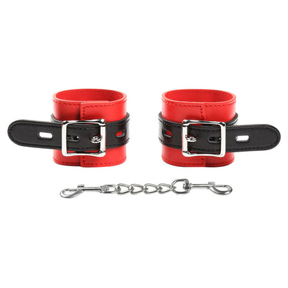 Algemas de Pulso Fetiche OHMAMA em vermelho e preto com corrente de metal e fivela ajustável, prontas para jogos de contenção.
