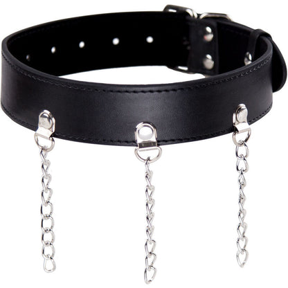 Colar Fetiche Ohmama com anéis e corrente ajustável para BDSM e jogos de sedução.